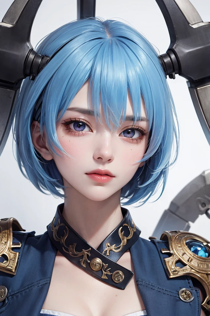 Masterpiece, Best Quality, 8K, Detailed Skin Texture, Detailed Cloth Texture, Beautiful Detail Face, Intricate Detail, Ultra Detailed, Portrait of Rei Ayanami, Blue Hair, Red Eyes, Head Tilt, No Background