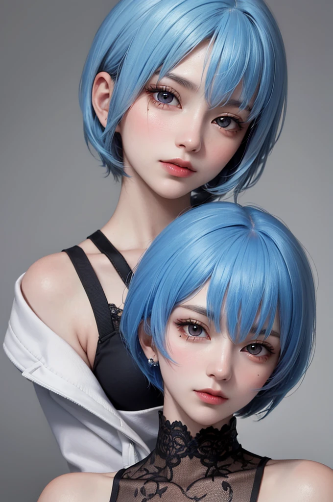 Masterpiece, Best Quality, 8K, Detailed Skin Texture, Detailed Cloth Texture, Beautiful Detail Face, Intricate Detail, Ultra Detailed, Portrait of Rei Ayanami, Blue Hair, Red Eyes, Head Tilt, No Background