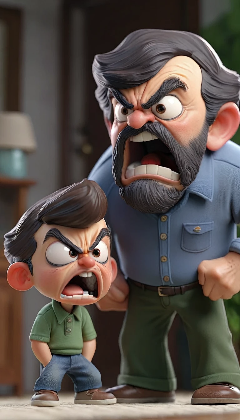 An angry father is scolding his father's son.