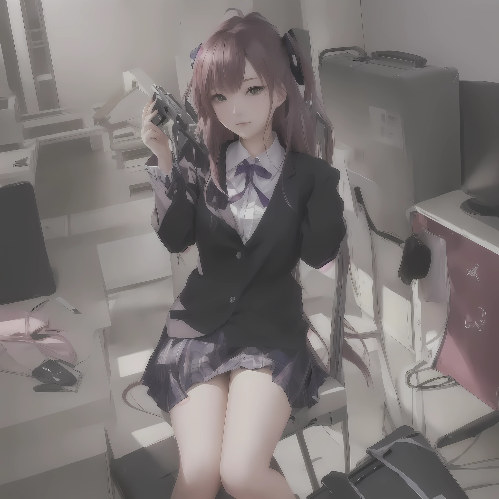 anime girl sitting on a chair in a room with a suitcase, anime style 4 k, guweiz, 4k anime wallpaper, smooth anime cg art, seductive anime girl, beautiful anime high school girl, artwork in the style of guweiz, anime wallpaper 4 k, anime wallpaper 4k, anime art wallpaper 4k, anime art wallpaper 4 k