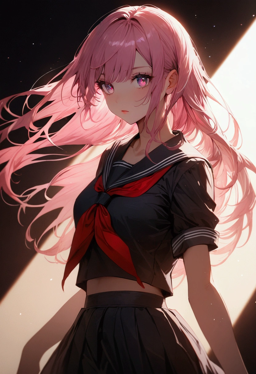 Highest quality , Pink Hair , Hair length is semi-long , Japanese Sailor Suit , Eye color: Red , beautiful girl , whole body 