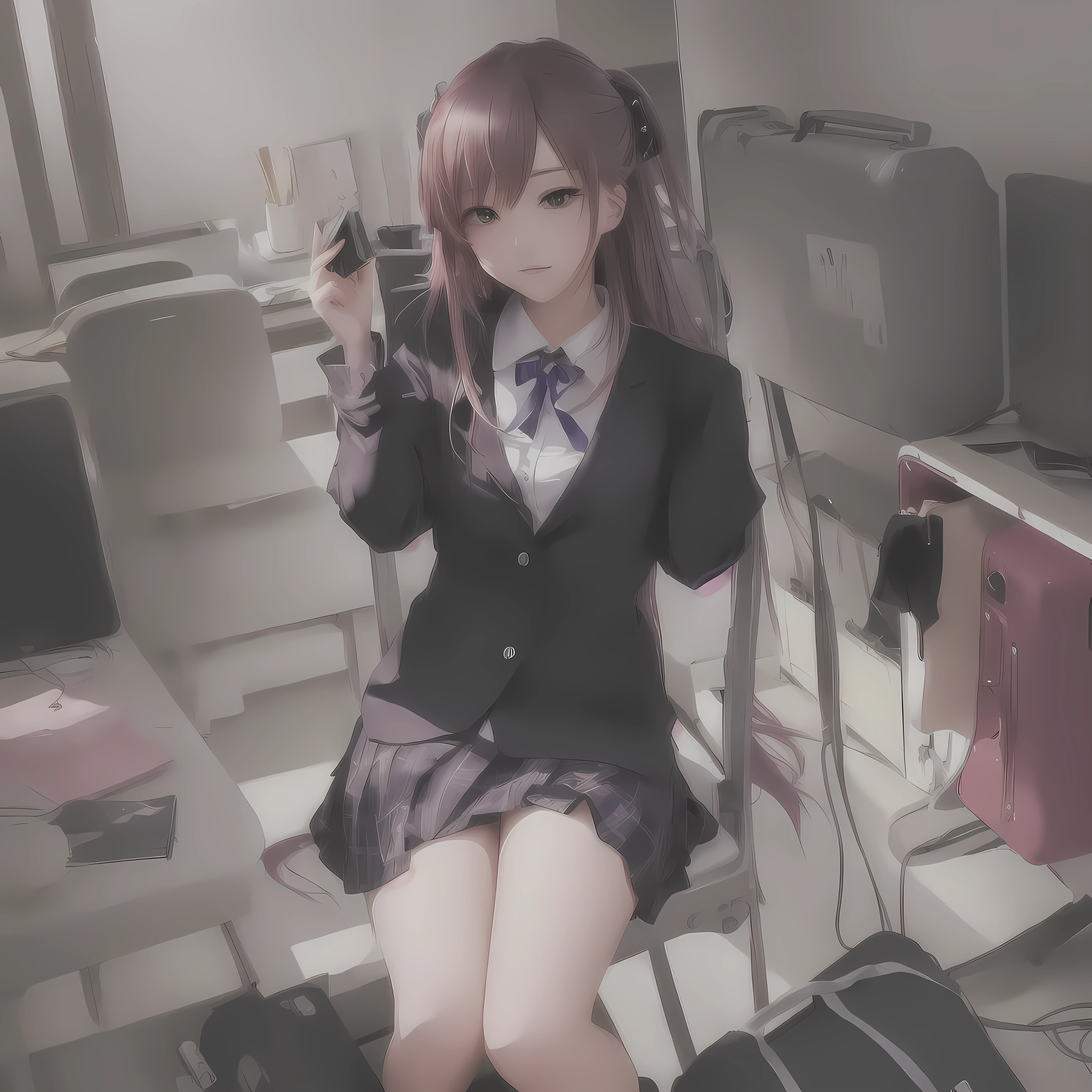 Female Masturbation Fingering、selfie photo、hi-school girl、Take a selfie in the mirror、sitting down on the floor、Sit with your knees raised、M-shaped legs、Open your crotch、spread legswide、panties on、Cameltoe、On a rug mat、brownish hair、(Black mask)、校服、(Brown blazer)、Ribbon Ties、(Green and gray plaid skirt)、(Black tights)、masterpiece、highcontrast、cinematlic lighting、Detailed shading、top-quality、Top image quality