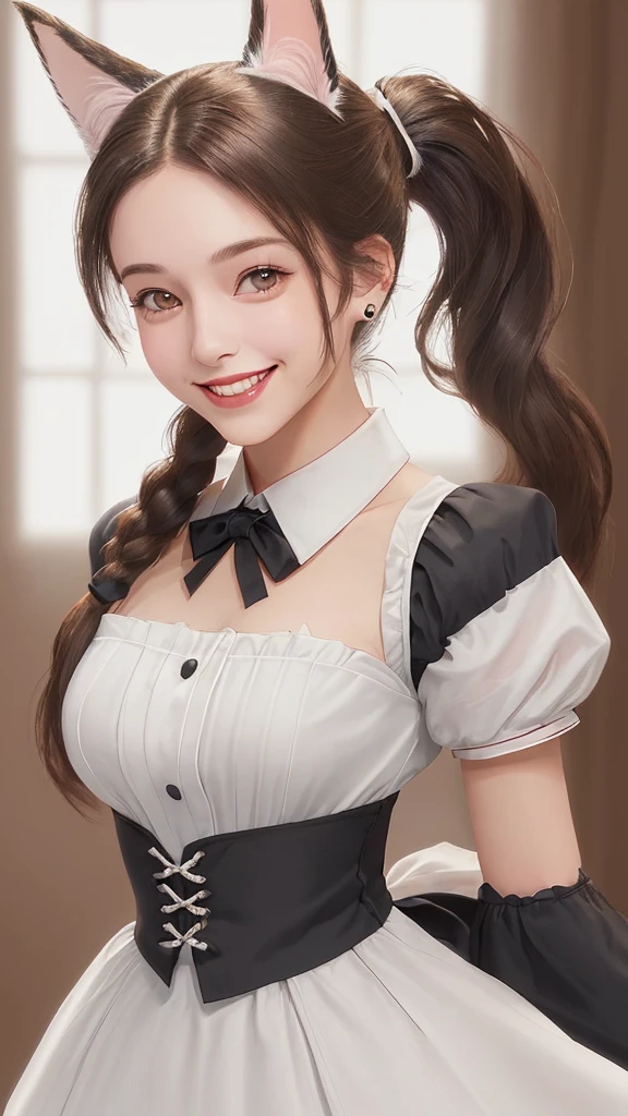 Beautiful face like an actress ponytail Maid clothes smile cute Dog ears