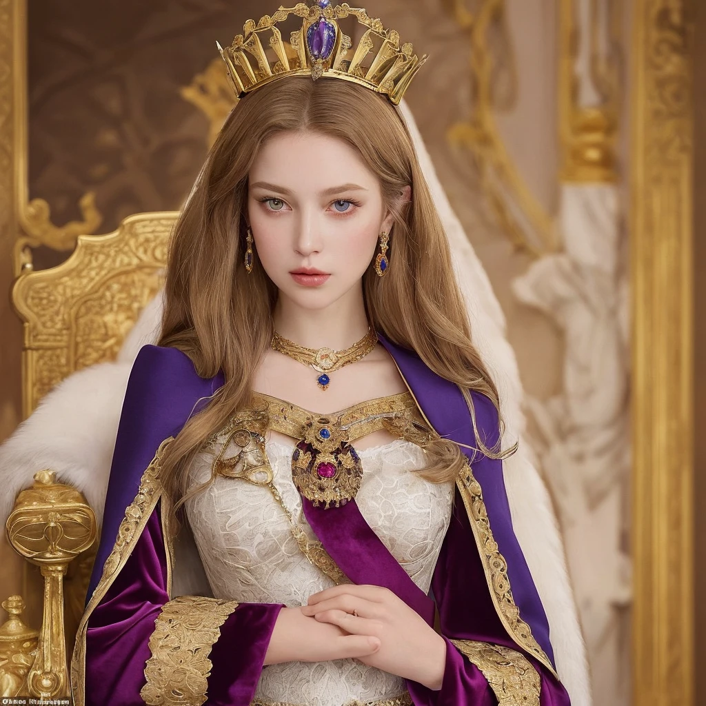 Name: Princess Elizabeth of Sonora

Appearance:

• Hair: Long, wavy, golden brown hair reaching almost to the waist. Her hair is often decorated with gold pins and tiaras with precious stones.

• Eyes: Large, almond-shaped, sapphire-colored, sparkling with wisdom and kindness.

• Skin: Light, with a slight blush that indicates her noble origin.

• Body: Slender and graceful, with graceful features that radiate nobility and majesty.
Clothes:

• She wears elaborate dresses made of silk and velvet, embroidered with gold and silver thread. Her favorite colors are royal blue and magenta.

• Her dresses are often decorated with family crests and symbols of empire, emphasizing her high status.

• An important element of her wardrobe is a cape made of white fur, symbolizing the purity and majesty of the Sonoran Empire.

Accessories:

• On her head she wears a diadem of diamonds and sapphires, which she inherited from her mother.

• Around her neck hangs a ruby necklace, a family heirloom and symbol of her lineage.

She also wears an Imperial signet ring on her right

hand, indicating its status

heir to the throne.

Features:

• Her demeanor is marked by great dignity and confidence. She knows how to control herself and always keeps calm even in the most difficult situations.

Elizabeth is known for her wisdom and justice, often participates in making important state decisions together with her father.
She also has a strong sense of duty to her empire and is willing to sacrifice personal interests for the welfare of her subjects.

Such a daughter of the emperor will become a pride

for the entire Sonoran Empire,

a symbol of her greatness and power.