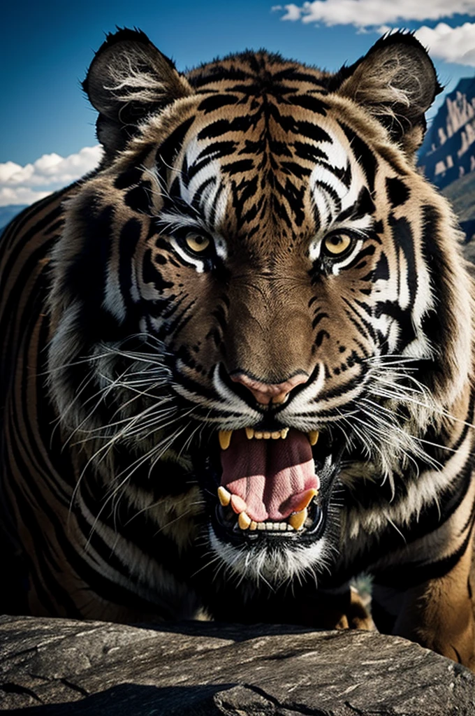 Creates an angry black tiger in the mountain