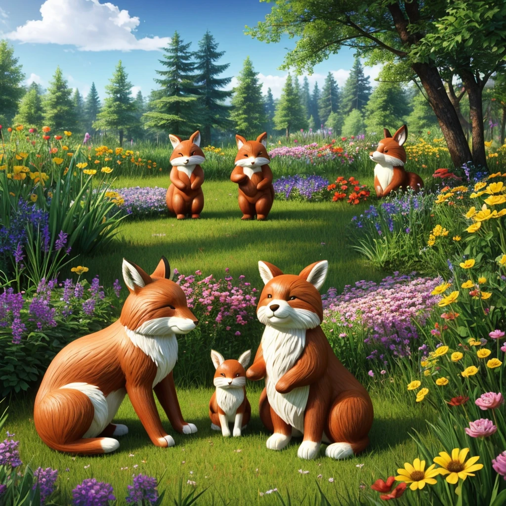 In a big forest, there lived a rabbit, a fox, and a bear. One day, the rabbit found a beautiful flower and decided to show it to the fox and the bear. The rabbit took the flower to the fox. The fox smelled the flower and liked it very much. Then, the two of them went to the bear.When the bear saw the flower, he was very happy, and the three friends planted the flower in the middle of the forest. Over time, the flower grew into a large, colorful flower garden. Every day, the rabbit, the fox, and the bear met in this garden to play games, rest, and enjoy happy times together.One day, a big storm came, and the flower garden was damaged. The three friends quickly gathered and started to repair the garden. The rabbit collected the broken branches, the fox replanted the flowers, and the bear cleaned the garden. By working together, they restored the garden to its former beauty.After this event, other animals in the forest joined the rabbit, the fox, and the bear, and together they created a bigger and more beautiful garden. The forest became filled with colorful flowers, and all the animals lived happily there.The rabbit, the fox, and the bear realized that through their friendship, they could overcome any difficulty. The forest became even more beautiful with their friendship and cooperation.