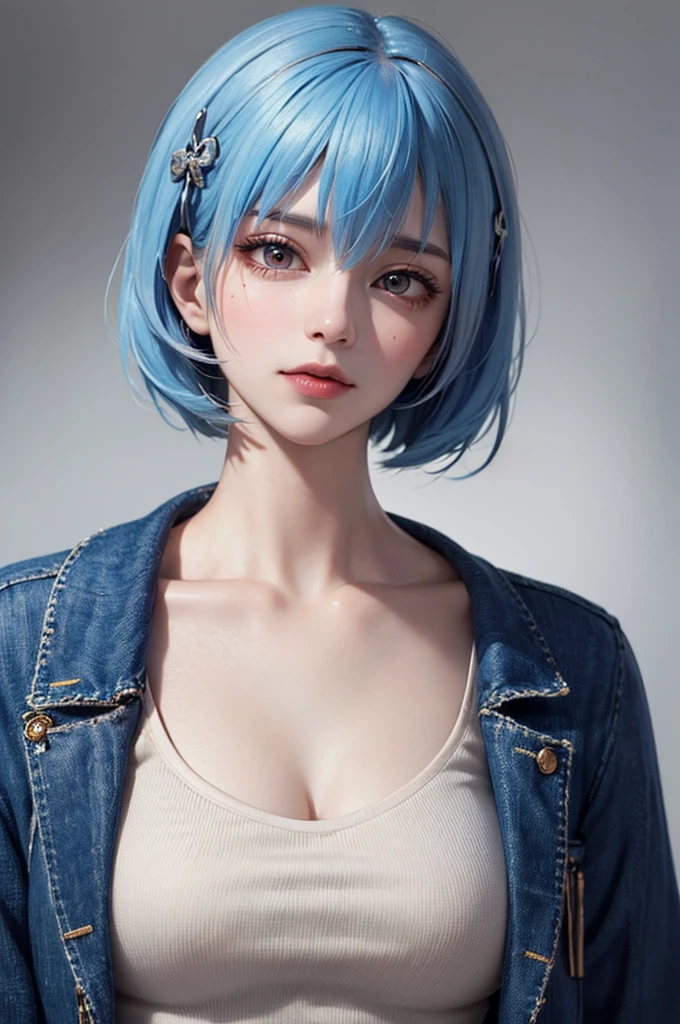 Masterpiece, Best Quality, 8K, Detailed Skin Texture, Detailed Cloth Texture, Beautiful Detail Face, Intricate Detail, Ultra Detailed, Portrait of Rei Ayanami, Blue Hair, Red Eyes, Head Tilt, No Background