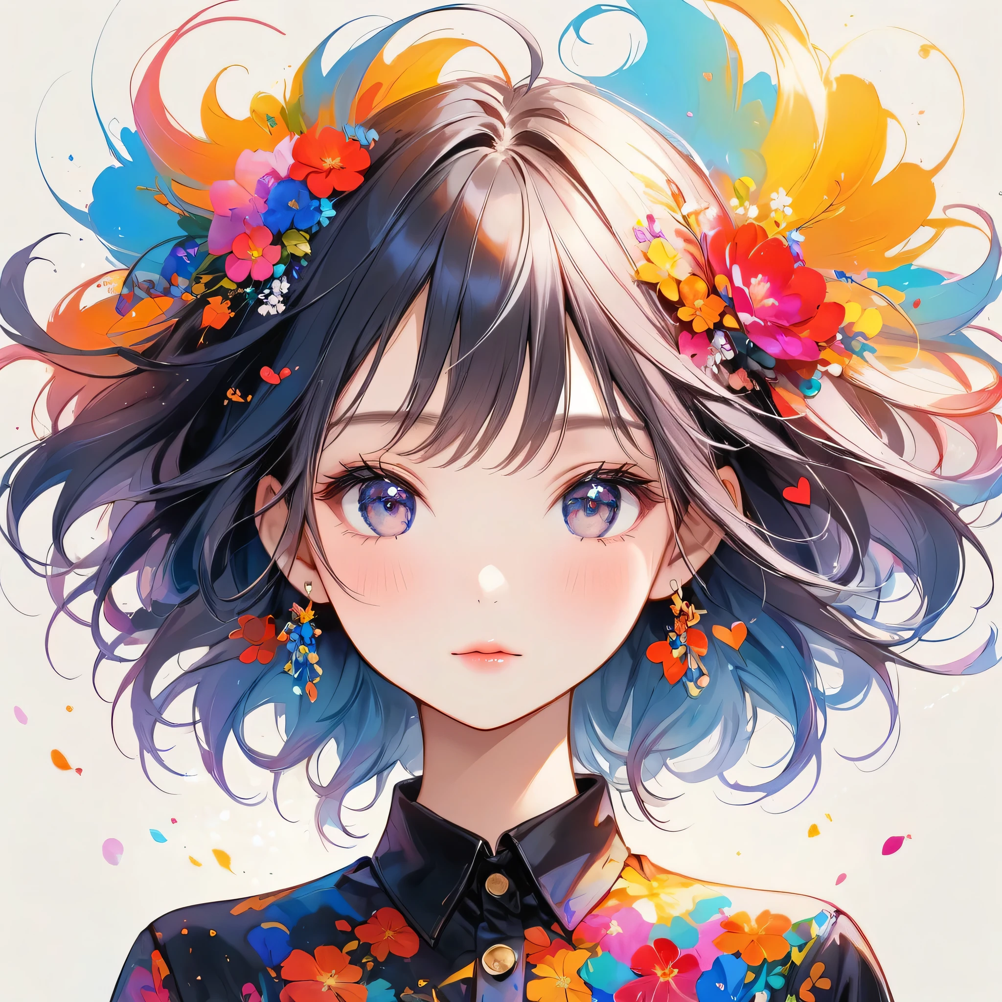 Christian Riese Lassen colorful style, Simple Line Initialism,Abstract art,Urban Background, (((The most beautiful girl of all time))), black eyes, Sweet face. Lips in love, colorful hearts, stylish design