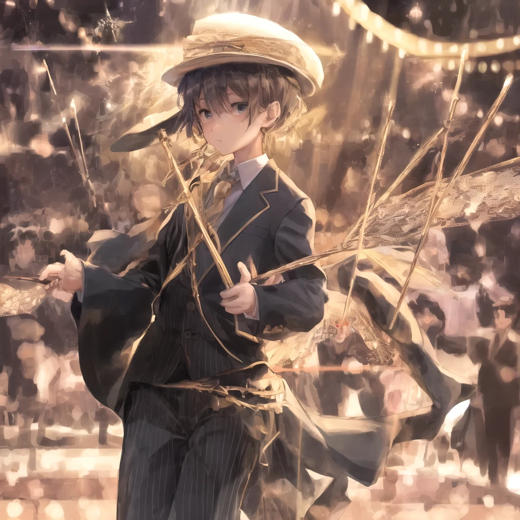 Magic Show、suit、Walking stick、hat、One Girl、Highest quality、Stage background、There is a large audience、Spotlight、Spot the trick