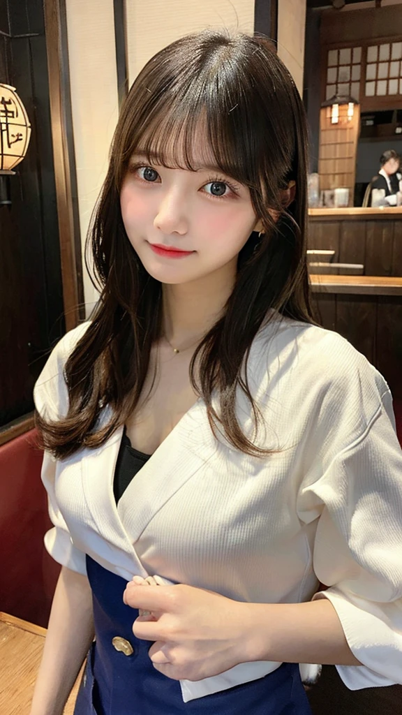 One girl, Part-time job at an izakaya、High resolution, Highest quality, High-resolution model, Bangs, chest, 大きなchest, Blushing,
