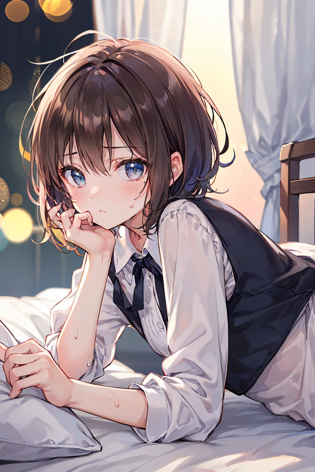 short hair,short hair,Straight hair、Brown Hair、Twinkling eyes、Amber Eyes,Embarrassing,Lying in bed,small胸、Shine、reflected light、masterpiece、Textured skin、Super Detail、Attention to detail、high quality、最high quality、High resolution、16K、Shine,Two people,make out,(small,young,upon),Sweat,Round 1,((最high quality)), (Very detailed), (High-definition CG synthesis 8K wallpaper), 高いly detailed, 高い-definition raw color photos, Professional photography, (((Bokeh))), Written boundary depth,