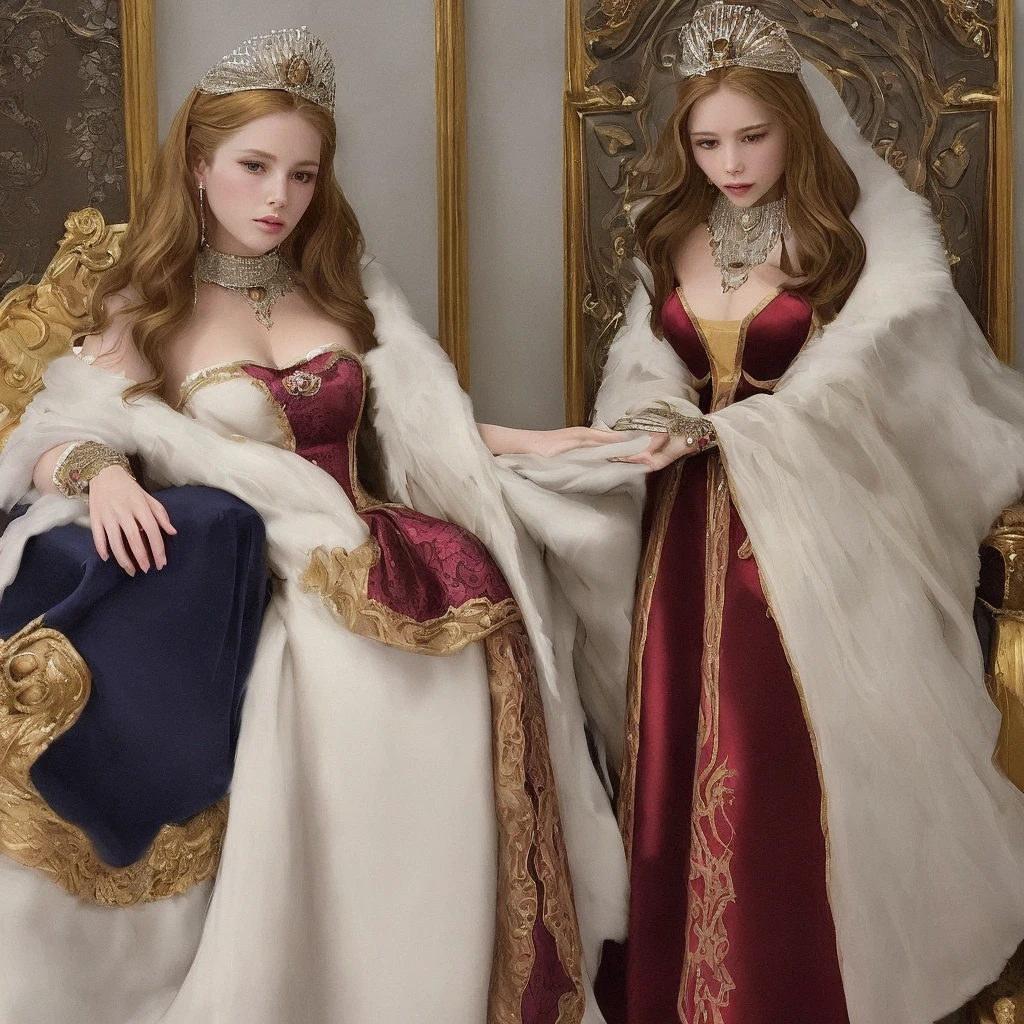 Name: Princess Elizabeth of Sonora
Appearance:
• Hair: Long, wavy, golden brown hair reaching almost to the waist. Her hair is often decorated with gold pins and tiaras with precious stones.
• Eyes: Large, almond-shaped, sapphire-colored, sparkling with wisdom and kindness.
• Skin: Light, with a slight blush that indicates her noble origin.
• Body: Slender and graceful, with graceful features that radiate nobility and majesty.
Clothes:
• She wears elaborate dresses made of silk and velvet, embroidered with gold and silver thread. Her favorite colors are royal blue and magenta.
• Her dresses are often decorated with family crests and symbols of empire, emphasizing her high status.
• An important element of her wardrobe is a cape made of white fur, symbolizing the purity and majesty of the Sonoran Empire.
Accessories:
• On her head she wears a diadem of diamonds and sapphires, which she inherited from her mother.
• Around her neck hangs a ruby necklace, a family heirloom and symbol of her lineage.
She also wears an Imperial signet ring on her right
hand, indicating its status
heir to the throne.
Features:
• Her demeanor is marked by great dignity and confidence. She knows how to control herself and always keeps calm even in the most difficult situations.
Elizabeth is known for her wisdom and justice, often participates in making important state decisions together with her father.
She also has a strong sense of duty to her empire and is willing to sacrifice personal interests for the welfare of her subjects.
Such a daughter of the emperor will become a pride
for the entire Sonoran Empire,
a symbol of her greatness and power.