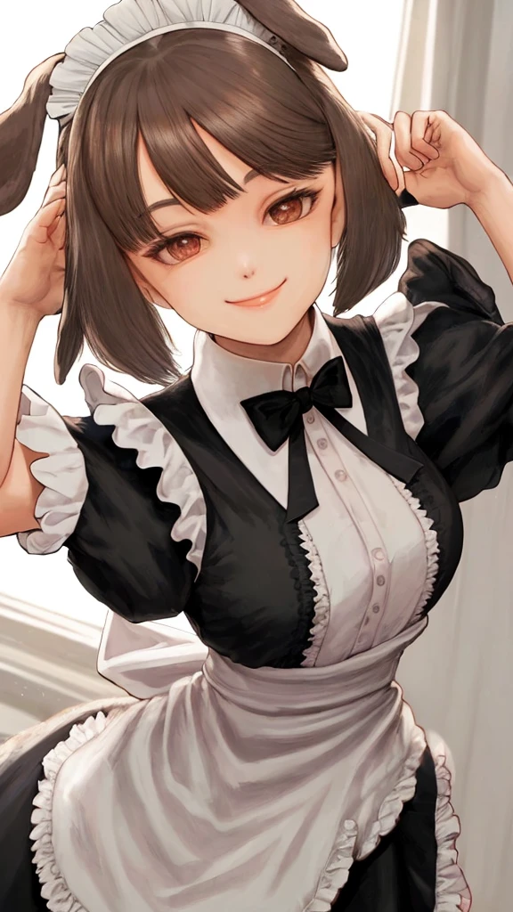 Beautiful face like an actress　
　Maid clothes　smile　　Dog ears