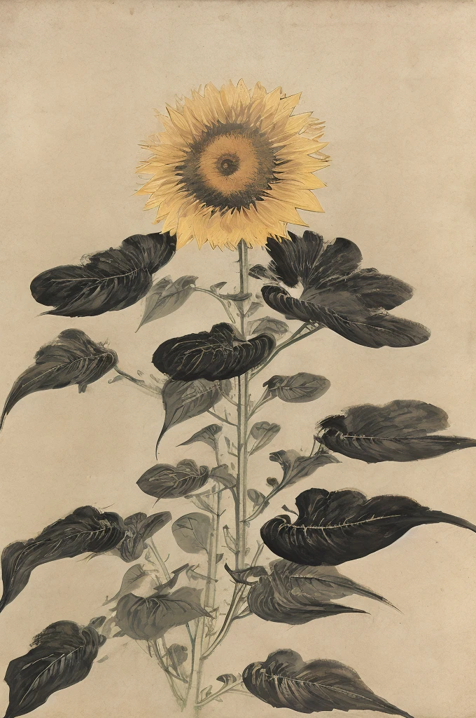 van gogh style sunflowers abstract in rectangle style with white background and black line rectangle frame