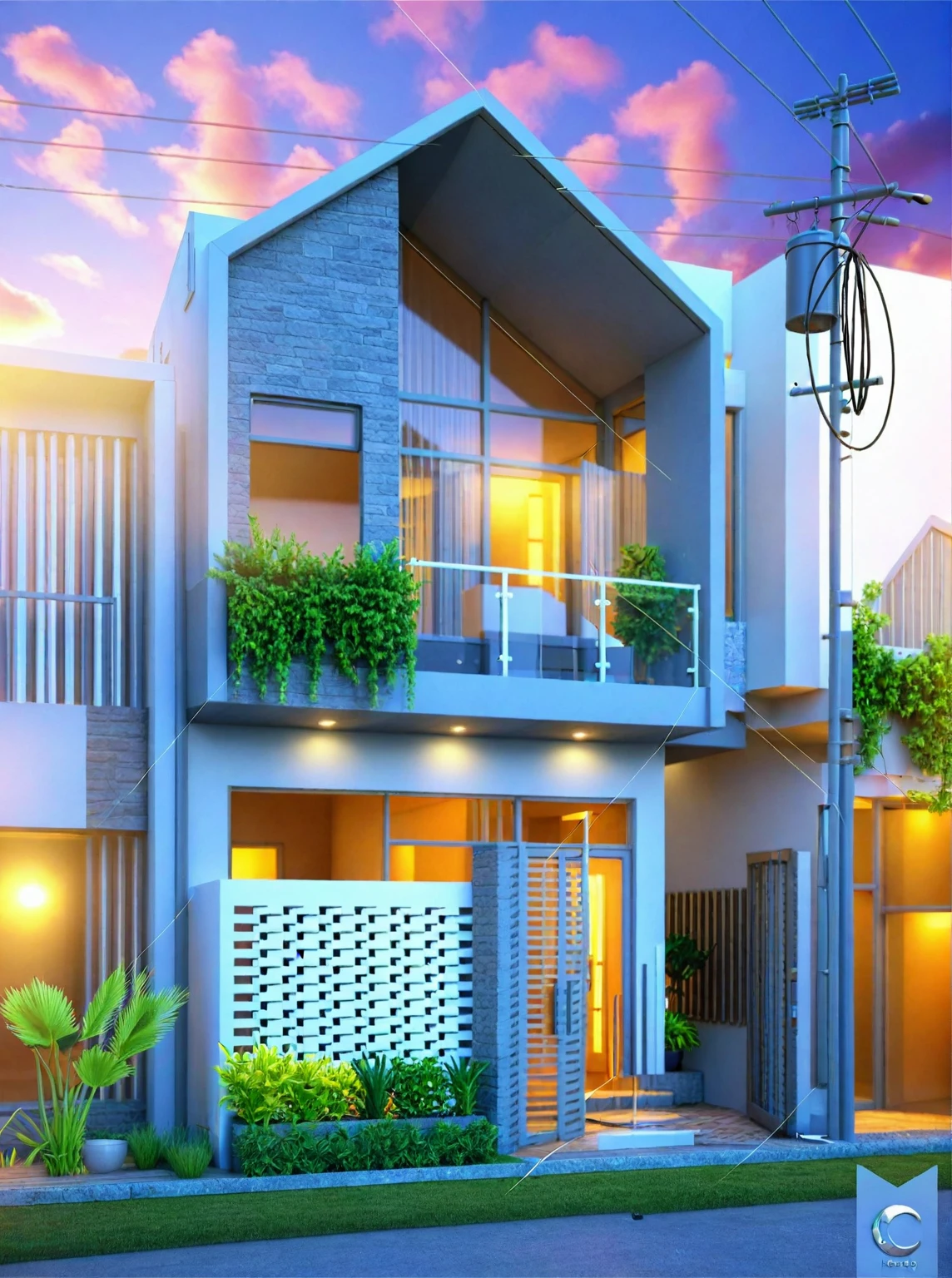 architecture, (townhouse) , vine, trees, cloud, sunset, vivid colours, sky, masterpiece,best quality, super detailed,realistic,photorealistic, 8k, sharp focus, a photo of a building day light, sun, cloud, RAW Photo, RAW texture, Super Realistic, 32K UHD, DSLR, soft lighting, high quality, film rating, Fujifilm XT3