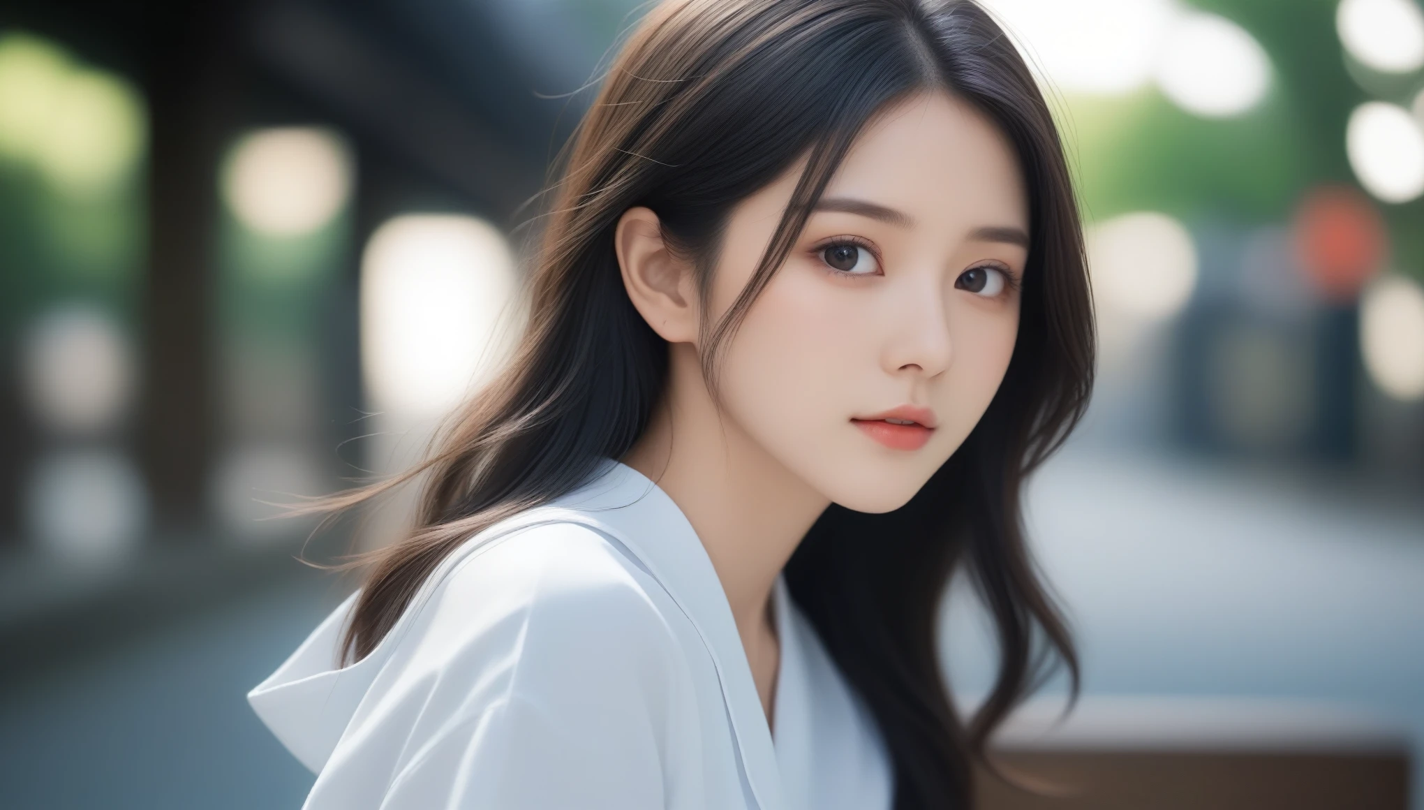 8k, Ultra-high resolution, Highest quality, masterpiece, 三分割法によるphotograph,Surreal, photograph, 1 Girl, (16 years old:1.3), pretty girl, Cute Face, Beautiful eyes in every detail, 細かくdetailedに,masterpiece,One Girl:1.2, Japan Female Announcer,upper body,blank expression,Black Hair,Messy hair,Station platform,風景photograph,Clean and modest clothing,Natural Makeup,Beautiful leg line beauty,Realistic Skin, Perfect and beautiful face ,完璧でCute Face, Skin with attention to detail, Perfect limbs、Narrow waist、Thin legs),Looking at the audience、beauty,Long neck、(((Ideal body type))),A cup small breasts :2,Portraiture:2,Perfect ???????,鮮明なdetailed,detailed,Surreal,Light and shadow,dappled sunlight