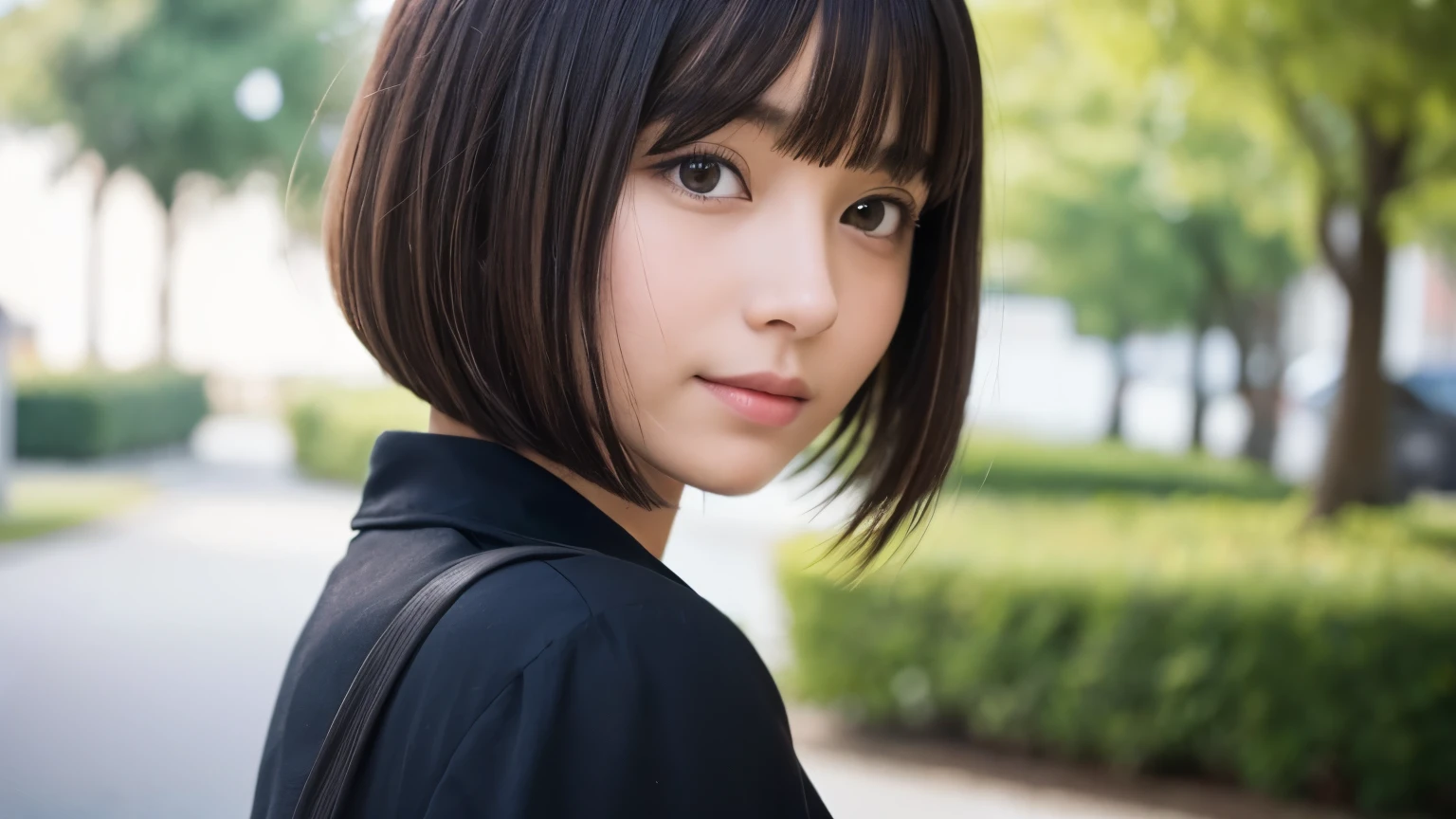 A girl with a bob haircut facing forward