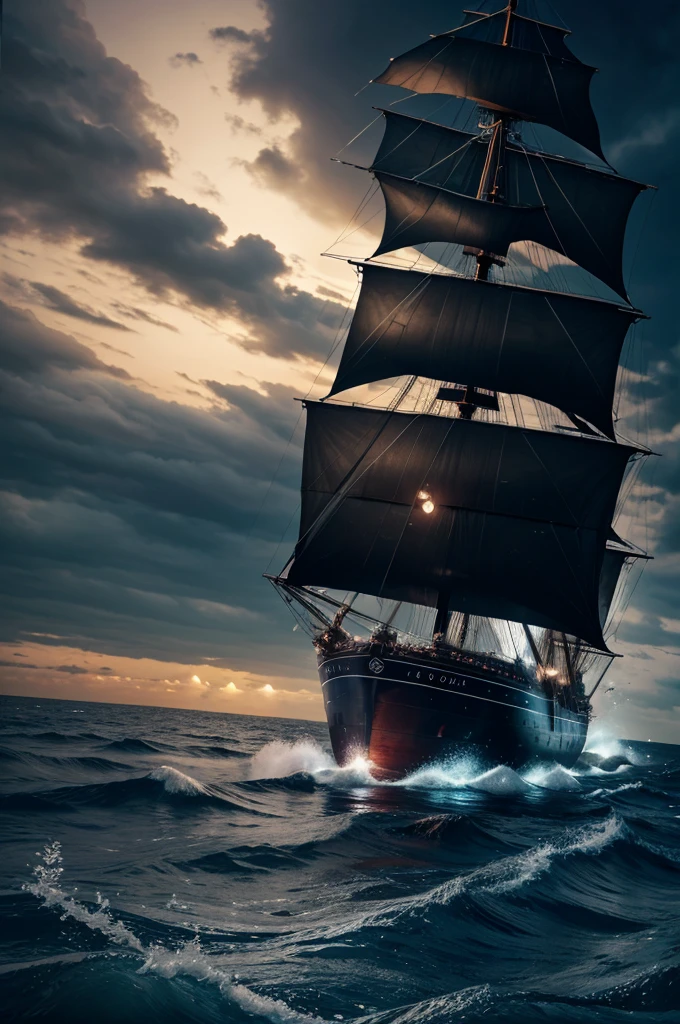 Kraken Monster, Sea, Night time, Ship, Getting attacked, ultra detailed, 8k