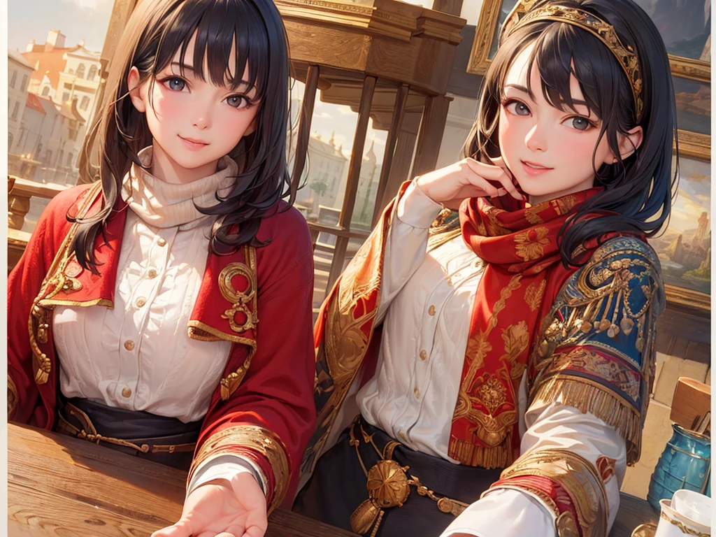 (masterpiece、Highest quality:1.2),Frame In、 Cowboy Shot, woman1people、View your viewers, (Highest quality, 8k, Oil, Tabletop:1.2), Very detailed, (Realistic, Realistic:1.37), Wearing a red coat、White scarf、Bob Hair、Black Hair、smile、it's snowing、City of night、shopping、