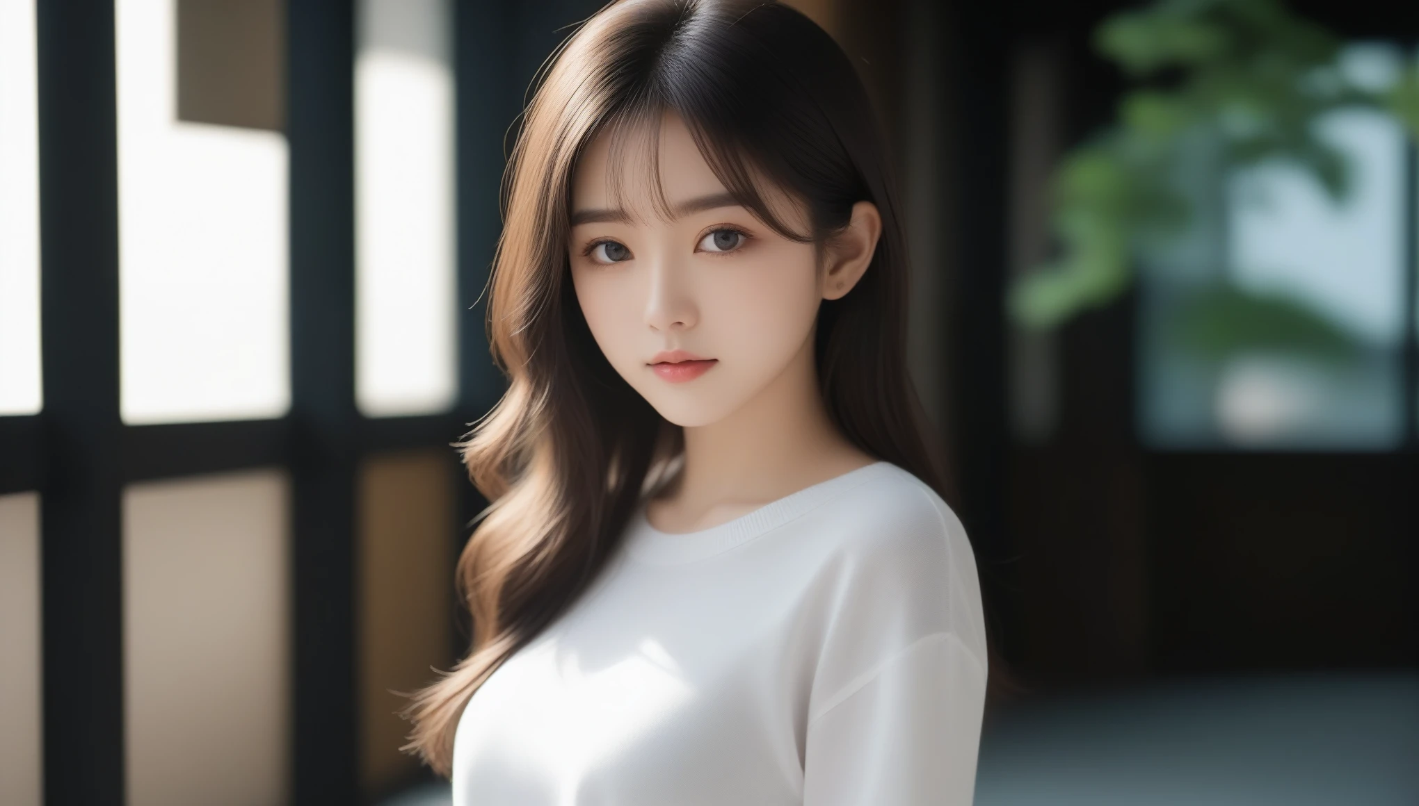 8k, Ultra-high resolution, Highest quality, masterpiece, 三分割法によるphotograph,Surreal, photograph, 1 Girl, (16 years old:1.3), pretty girl, Cute Face, Beautiful eyes in every detail, 細かくdetailedに,masterpiece,One Girl:1.2, Japan Female Announcer,extream close up,glaring,Black Hair,Messy hair,Hair over one eye,Station platform,風景photograph,Clean and modest clothing,Natural Makeup,Realistic Skin, Perfect and beautiful face ,完璧でCute Face, Skin with attention to detail, Perfect limbs、Narrow waist、Thin legs),Looking at the audience、beauty,Long neck、(((Ideal body type))),A cup small breasts :2,Portraiture:2,Perfect Anatomy,鮮明なdetailed,detailed,Surreal,Light and shadow,dappled sunlight