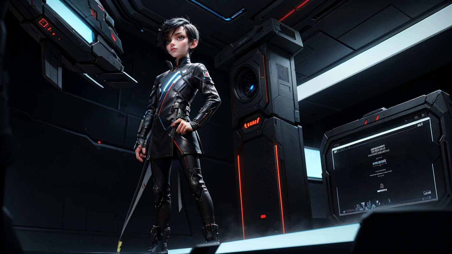 gaming boy, wearing a futuristic gaming dress, , black hairs, futuristic dress, gaming full straight standing pose, 14yo student, , Full body, boy, , gaming boy, Simple plain background, HD, standing, modern futuristic dress, front view, modern dresses, unique, Buzz Cut hair style, short hairs.