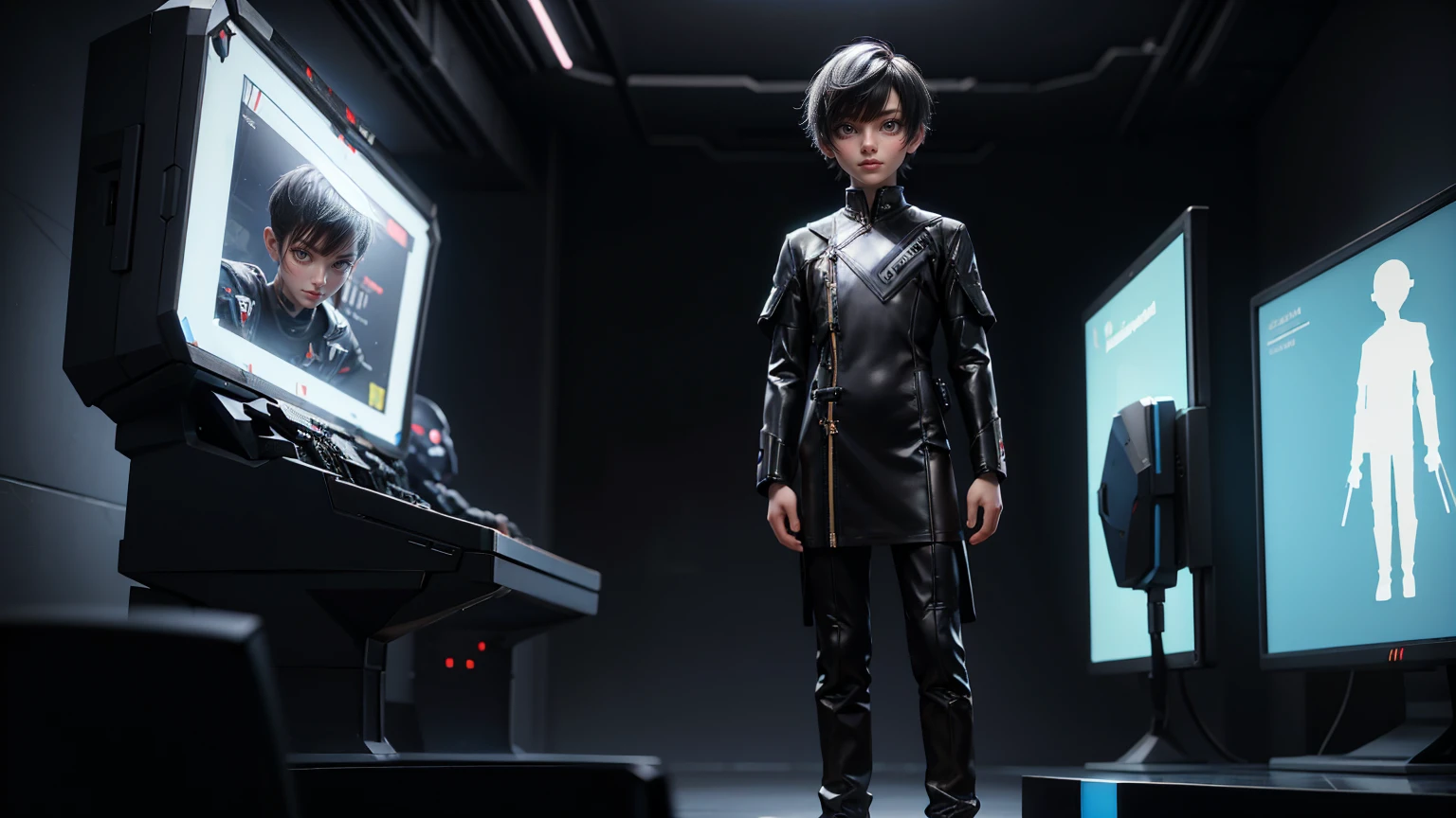 gaming boy, wearing a futuristic gaming dress, , black hairs, futuristic dress, gaming full straight standing pose,  student, , Full body, boy, , gaming boy, Simple plain background, HD, standing, modern futuristic dress, front view, modern dresses, unique, Buzz Cut hair style, short hairs.