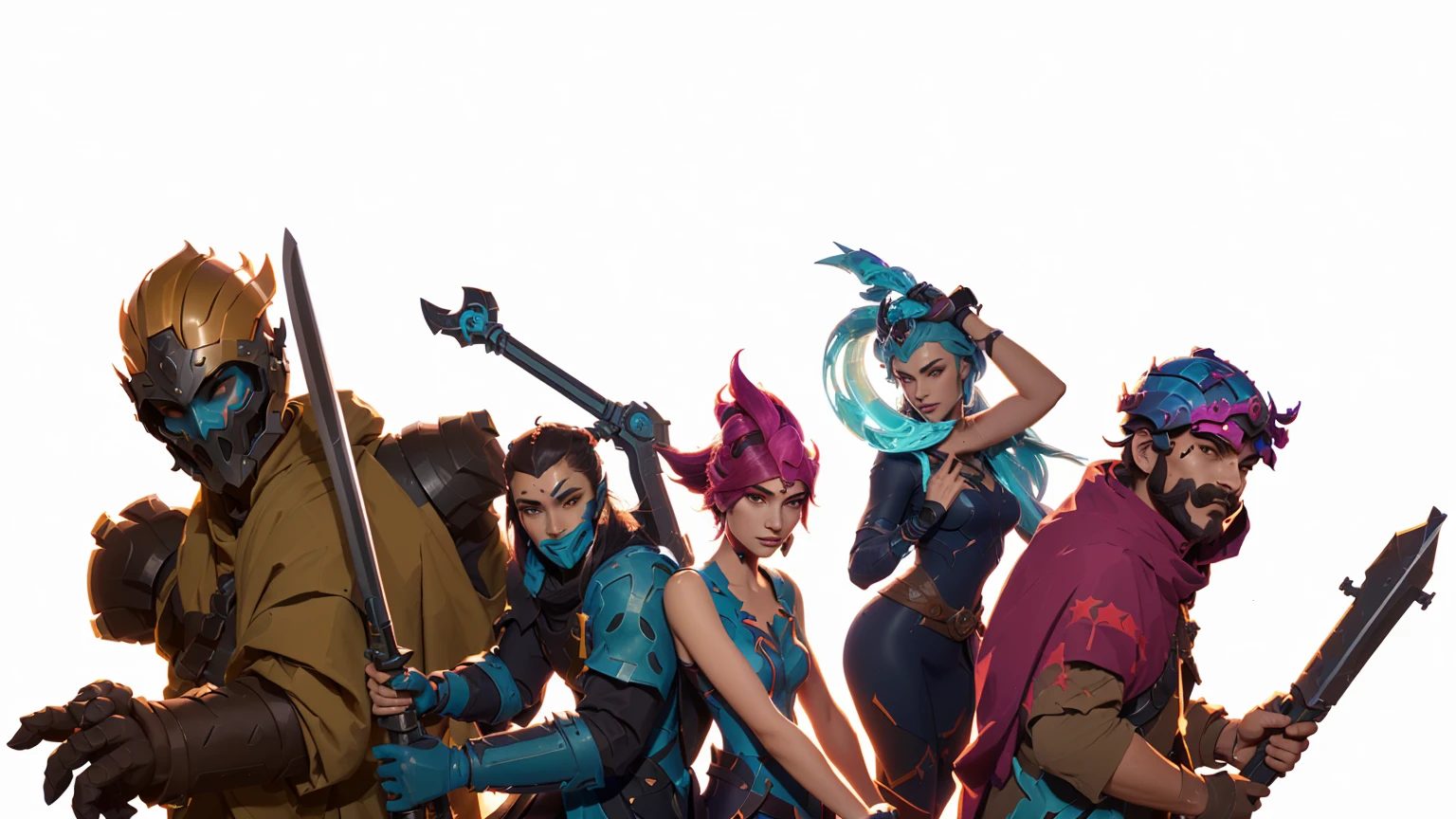 a group of people with weapons and helmets standing together, style of duelyst, 2d game fanart, 6 billion demons style, coriolios rpg art style, dead cells, rhads and lois van baarle, character art closeup, supergiant games, several character designs, hyperlight drifter, key art, hero character art, stylized concept art
