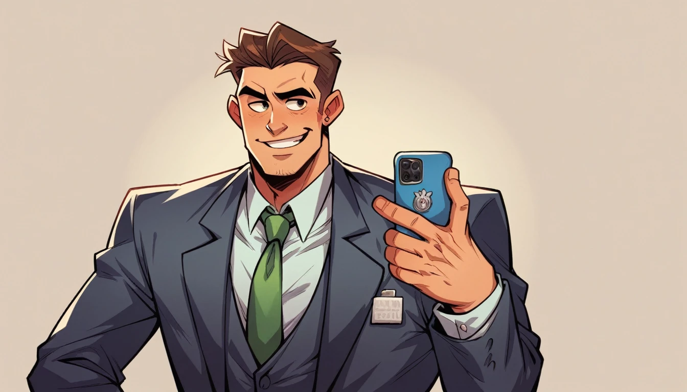 male,suit,,Cartoon,Selfie style from the waist up,tie,Cartoon調