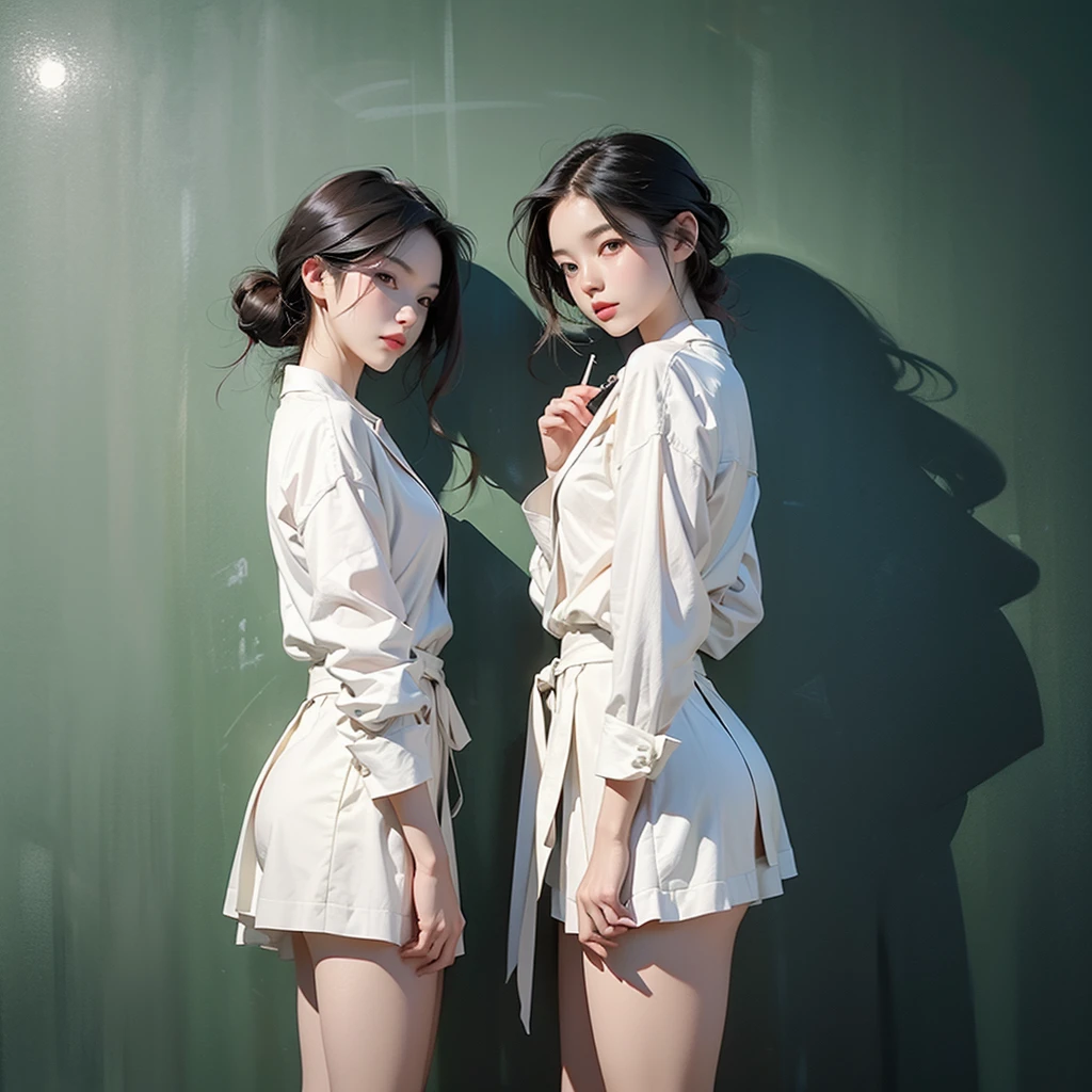 Woman writing with chalk on a blackboard、White mini skirt suit、Rear angle 8k、RAW Photos、Highest quality、Super detailed、Super Resolution、Ultra HD、8k wallpaper、Amazing details