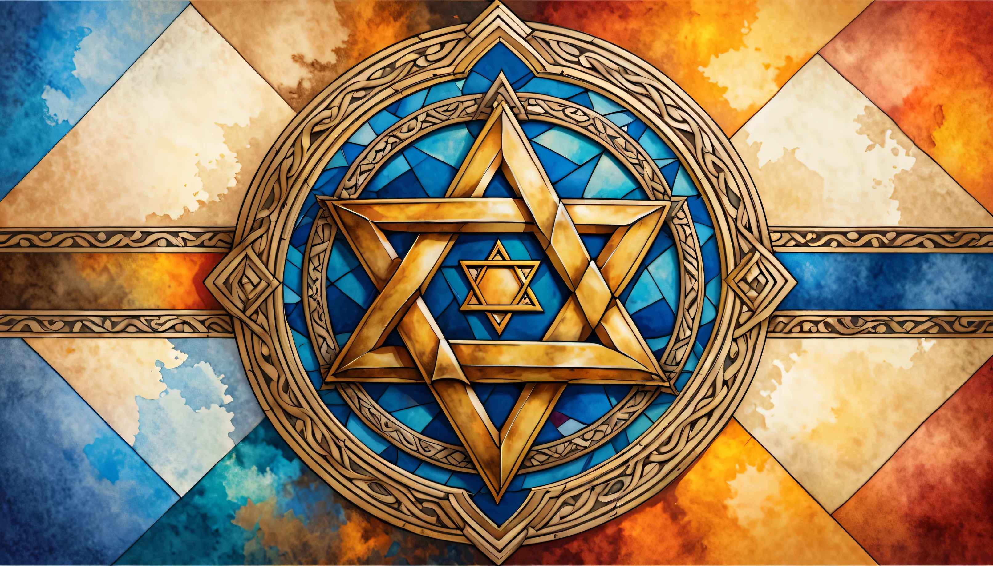 The whole is divided horizontally into three parts in raster color,The Shield of David in the center