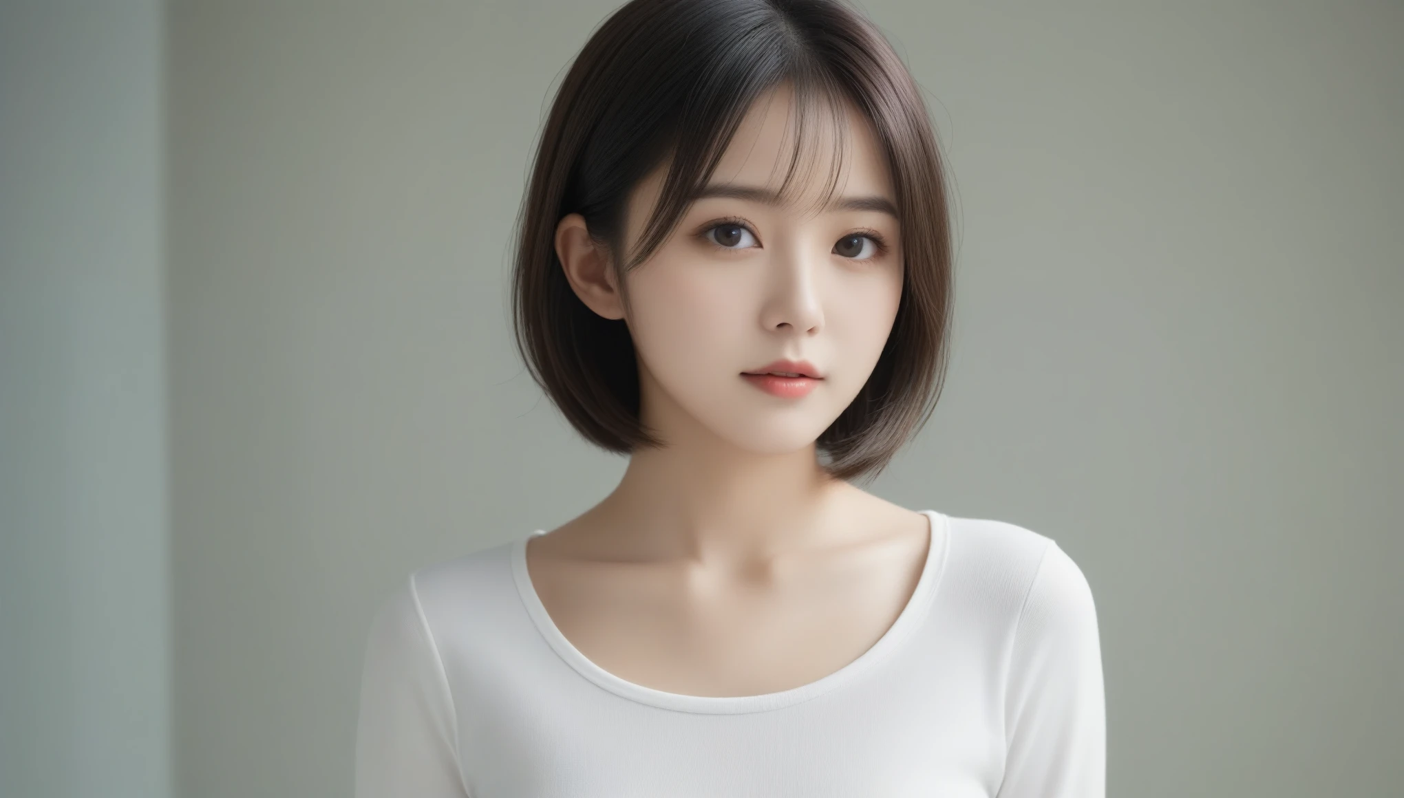 8k, Ultra-high resolution, Highest quality, masterpiece, 三分割法によるphotograph,Surreal, photograph, 1 Girl, (:1.3), pretty girl, Cute Face, Beautiful eyes in every detail, 細かくdetailedに,masterpiece,One Girl:1.2, Japan Female Announcer,extream close up,glaring,Black Hair,Wavy bob,Station platform,風景photograph,Clean and modest clothing,Natural Makeup,Realistic Skin, Perfect and beautiful face ,完璧でCute Face, Skin with attention to detail, Perfect limbs、Narrow waist、Thin legs),Looking at the audience、beauty,Long neck、(((Ideal body type))),A cup small breasts :2,Portraiture:2,Perfect Anatomy,鮮明なdetailed,detailed,Surreal,Light and shadow,dappled sunlight