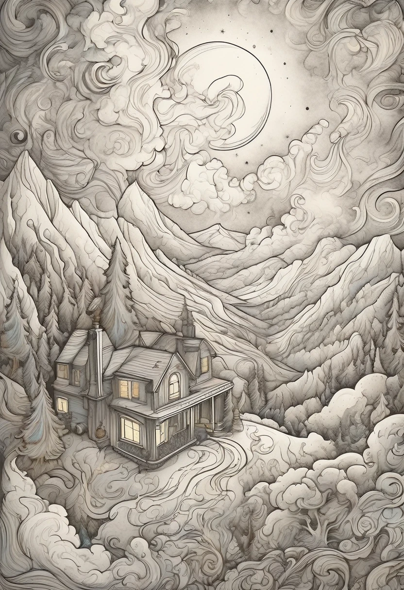 Soft color outline, nihilism, Bohemianism, cooked, cooked mystery girl, Outer Space, Crayon illustrations that exude a warm atmosphere, Marble-colored smoke drifts, high quality, Intricate and lovely details, Showing meticulous brushwork,Focus on capturing a warm atmosphere, Finally add the fantasy flash, Unique and diverse renderings,