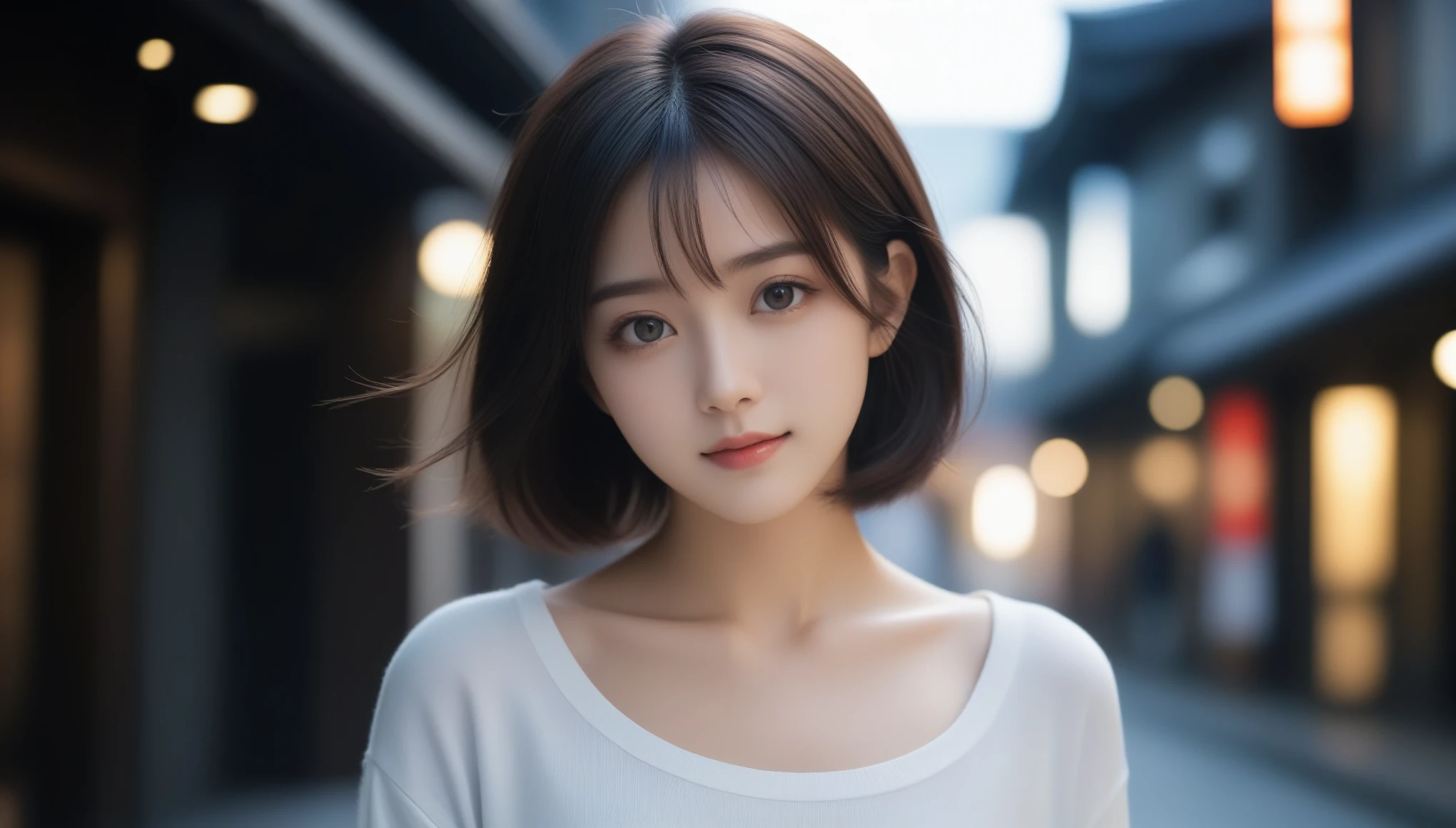8k, Ultra-high resolution, Highest quality, masterpiece, 三分割法によるphotograph,Surreal, photograph, 1 Girl, (:1.3), pretty girl, Cute Face, Beautiful eyes in every detail, 細かくdetailedに,masterpiece,One Girl:1.2, Japan Female Announcer,extream close up,light smile,Black Hair,Wavy bob,Night view,bustling street,Prostitute,Flashy clothing,Slutty Makeup,Realistic Skin, Perfect and beautiful face ,完璧でCute Face, Skin with attention to detail, Perfect limbs、Narrow waist、Thin legs),Looking at the audience、beauty,Long neck、(((Ideal body type))),A cup small breasts :2,Portraiture:2,Perfect Anatomy,鮮明なdetailed,detailed,Surreal,Light and shadow,glowing