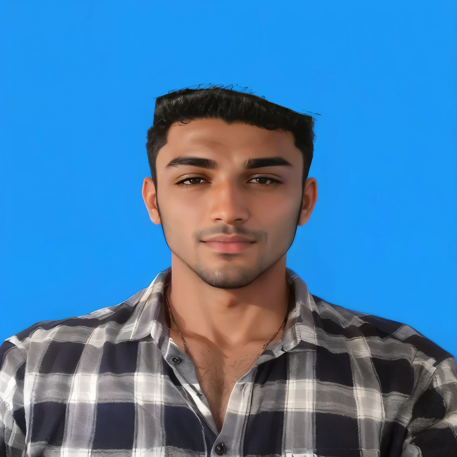 arafed man in a plaid shirt posing for a picture, riyahd cassiem, mohamed chahin, jayison devadas, profile pic, portait photo profile picture, vinayak, student, ayan nag, very clear picture, clean image, profile picture, khyzyl saleem, ash thorp khyzyl saleem, full body picture