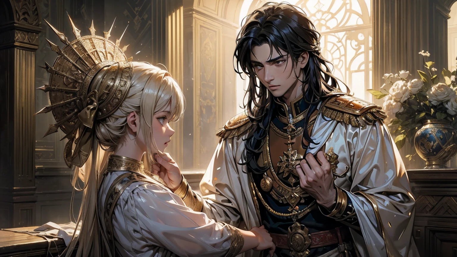 masterpiece, 最high quality, high quality, Very detailed 8k CG unit wallpaper, Depth of written boundary, High resolution, Realistic, Very detailed, Complex, Attention to detail, 月を映す太陽masterpiece, 最high quality, Very detailed, (((masterpiece, 最high quality, High resolution, Attention to detail)))), ((最high quality, 8k, masterpiece:1.3)),Constantine the Great. Destined to become Emperor of Rome. A boy's growth story. He is a dangerous young man who is friendly and gentle in his daily life, but becomes ruthless and ruthless when necessary. Like a lion. A man who has had an immeasurable impact not only on the Roman Empire, but on the rest of the world. Days of military training, academic education, and field practice in the Roman Eastern Empire. The training and trials of the elders. power struggle. friendship. adventure. His complicated relationship with his father. A mother to protect. Pure love with a pretty and adorable girl who must be protected. Fresh youth. Battle between Germania and Persia. Recapture of Alexandria, Egypt. lyrical. Dramatic. Heartful. romantic. Real. masterpiece. Super high quality. Ultra high definition. Divine work. A Hollywood historical masterpiece. Drama. Luxurious. Majestic. magnificent. delicate. detail. Elaborate. passion. Cold-hearted. Epic romance.