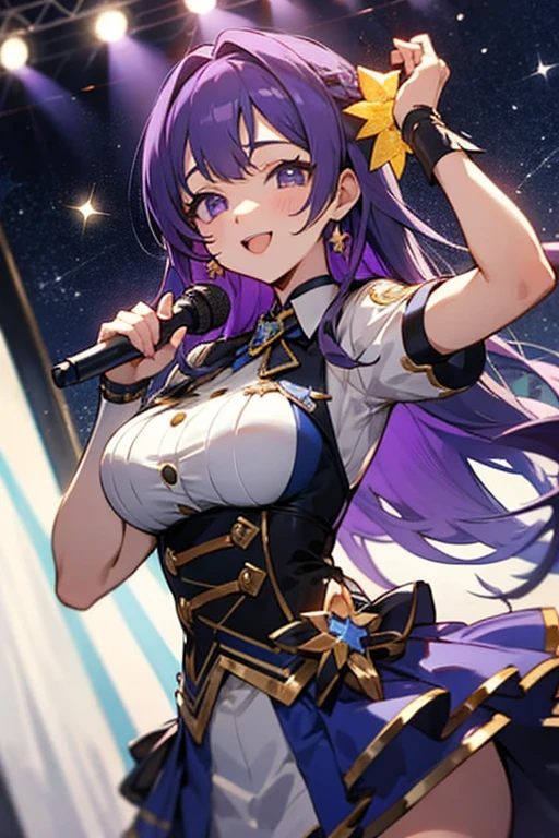 Idol、Eyes are purple、Stars in your eyes、Idol服、Purple Hair、stage、Excitement、Long Hair、Big Breasts
