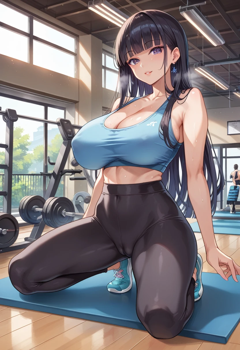 Score_9, score_8_up, 4k, 8k, detailed face, source_anime, artstation, grandeur, intricate-details, depth-of-view, flatshading, BREAK
1girl, mature female, cameltoe, huge breasts, black hair, long hair, blunt bangs, smooth skin, , rating_questionable, in heat, gym, yoga pants