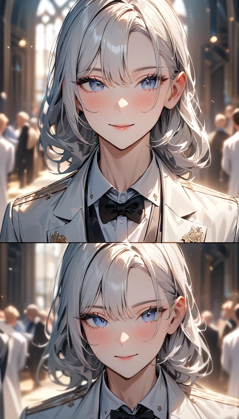 masterpiece , modern, Verism, masterpiece, super detail, best quality,4K , (((head shot))),Beautiful man and woman wedding, Lined up next to each other,People who bless those around,Inside the church,Happy atmosphere,Blurred background

