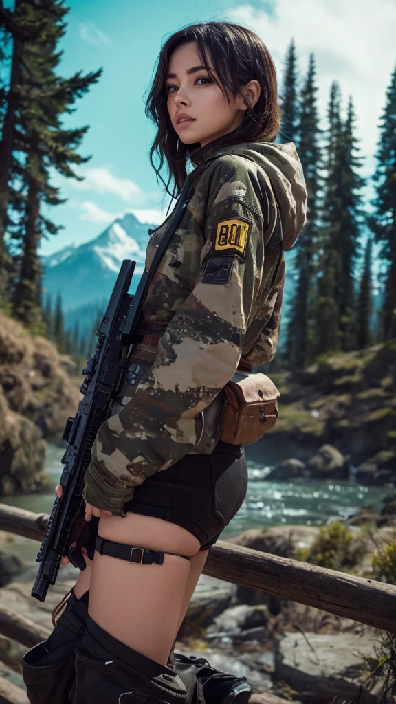 Attractive woman [Gunman:Bounty Hunter:0.4] Standing in the End Wilderness (Glitch Wave Style:1) 