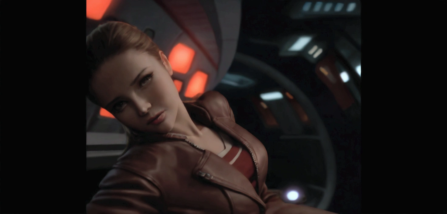 Arafed woman in a leather jacket leaning on a large tire, Natalie Portman and Star Trek, Kristanna Loken, in a science fiction movie, Emma Watson and Star Trek, eve movie online still, iconic shot, Picard at starboard, aesthetic shot, cinematic shot, depicted as a science fiction scene, sitting sad in a spaceship, science fiction movie still