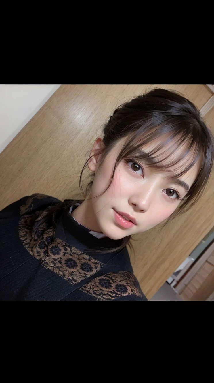 best quality, face focus, (depth of field) ,ultra high res, (photorealistic:1.4), RAW photo, Japanese-style room, alcove, hanging scroll
(portrait:1.4)
1japanese girl, solo, cute, smile, (brown eyes), natural face, (midi hair), 
(kimono:1.5)
