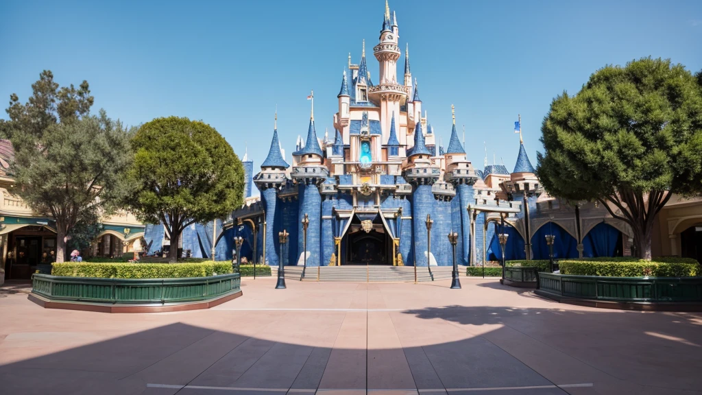 A photo of the front of an empty Disneyland outdoor stage during the day