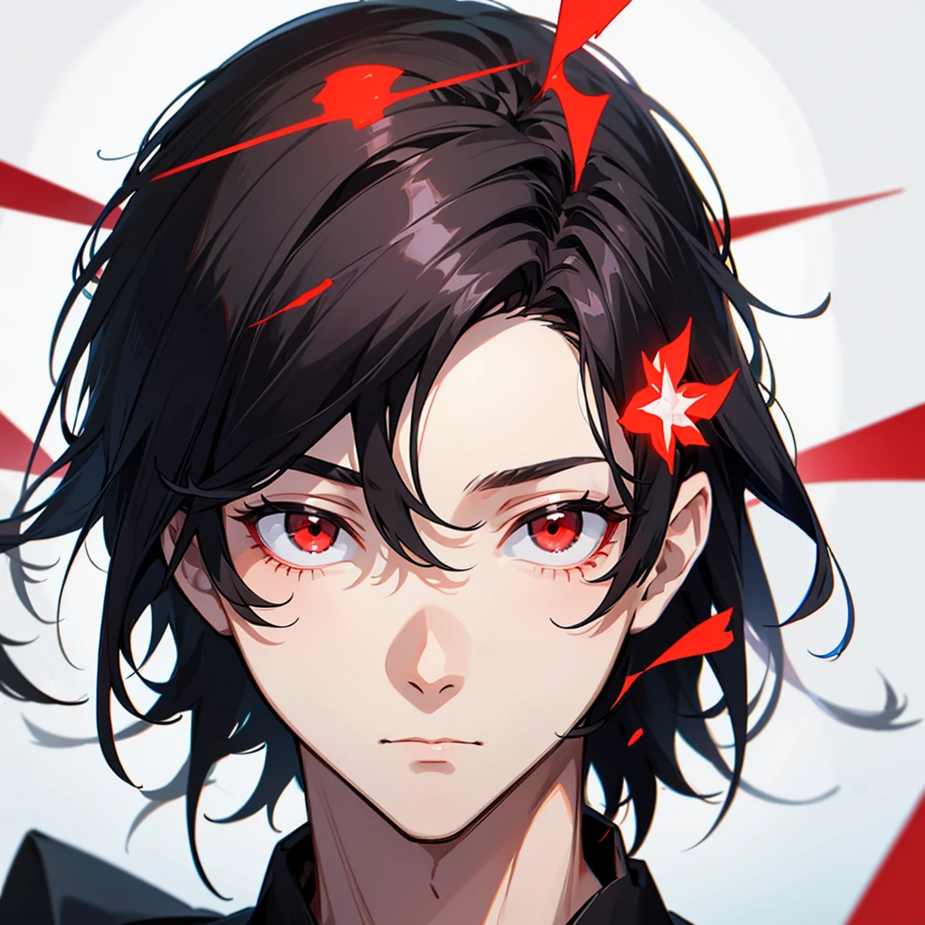 1boy, black hair, red eyes, tall, looking away from the camera, zoomed in his face