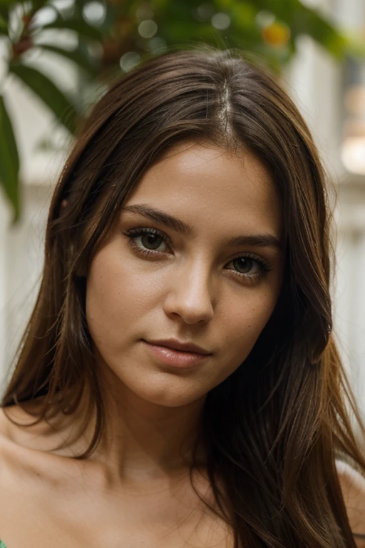 Femme brune avec des yeux vert d'origine colombienne