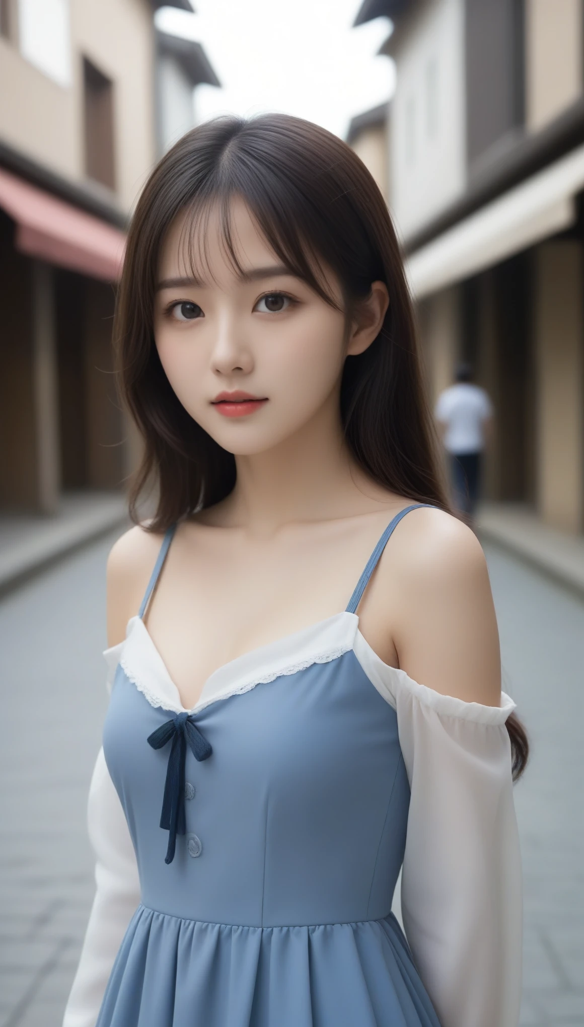 8k, Ultra-high resolution, Highest quality, masterpiece, 三分割法によるphotograph,Surreal, photograph, 1 Girl, (:1.3), pretty girl, Cute Face, Beautiful eyes in every detail, 細かくdetailedに,masterpiece,One Girl:1.2, Japan Female Announcer,full body,disgust,Long black hair,Loose curly hair,(Dressed in medieval European clothing:1.3),(印象派の美しい少女のPortraiture), (Standing in a medieval European square:1.3), (After the Rain), (Sunset reflection), (Impressionist light and colour),Beautiful leg line beauty,Realistic Skin, Perfect and beautiful face ,完璧でCute Face, Skin with attention to detail, Perfect limbs、Narrow waist、Thin legs),Looking at the audience、beauty,Long neck、(((Ideal body type))),A cup small breasts :2,Portraiture:2,Perfect Anatomy,鮮明なdetailed,detailed,Surreal,Light and shadow,darkness