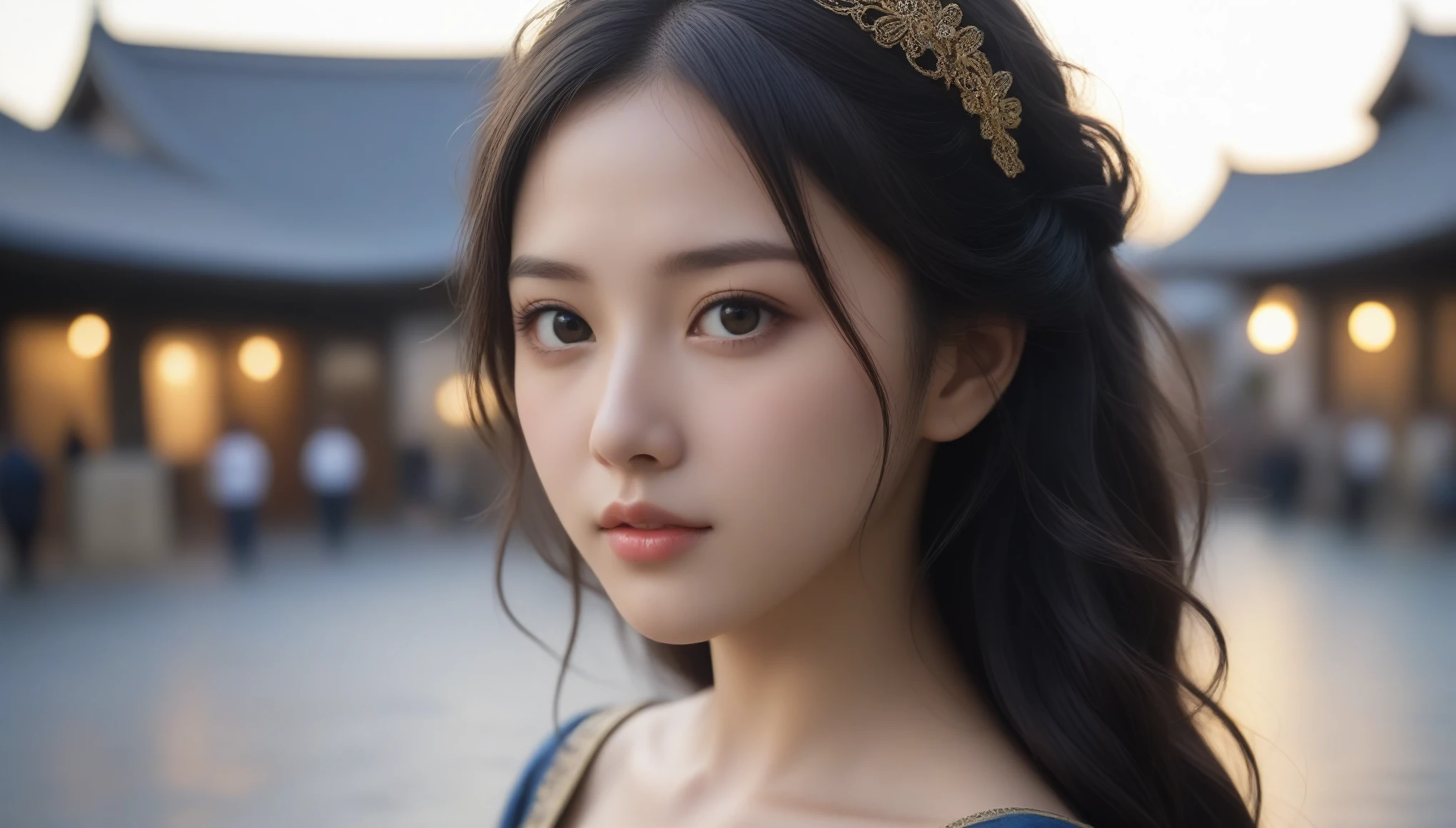 8k, Ultra-high resolution, Highest quality, masterpiece, 三分割法によるphotograph,Surreal, photograph, 1 Girl, (16 years old:1.3), pretty girl, Cute Face, Beautiful eyes in every detail, 細かくdetailedに,masterpiece,One Girl:1.2, Japan Female Announcer,extream close up,disgust,Long black hair,Loose curly hair,(Dressed in medieval European clothing:1.3),(印象派の美しい少女のPortraiture), (Standing in a medieval European square:1.3), (After the Rain), (Sunset reflection), (Impressionist light and colour),Realistic Skin, Perfect and beautiful face ,完璧でCute Face, Skin with attention to detail, Perfect limbs、Narrow waist,Looking at the audience、beauty,Long neck、(((Ideal body type))),A cup small breasts :2,Portraiture:2,Perfect Anatomy,鮮明なdetailed,detailed,Surreal,Light and shadow,darkness