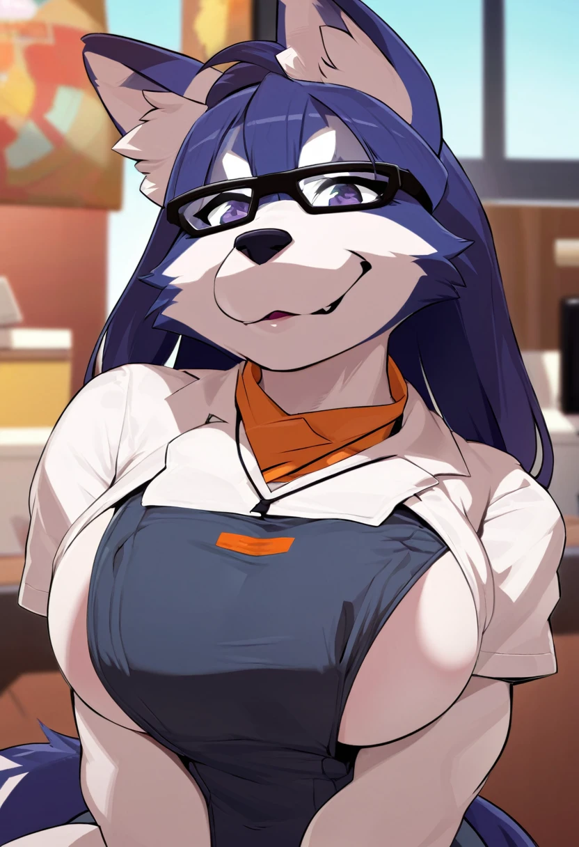 Sexy furry husky nerd woman big size cilicone tits