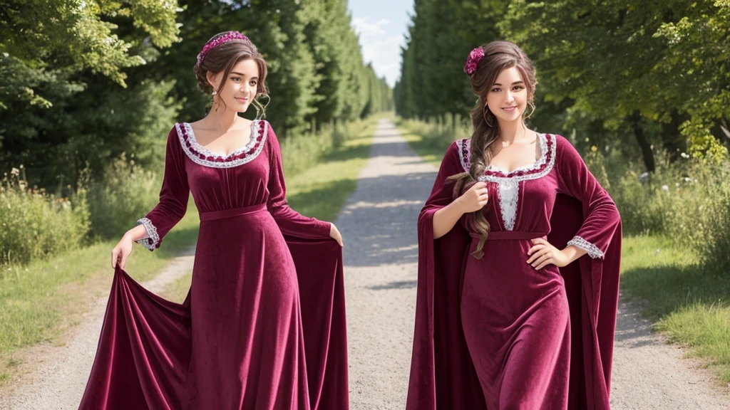 Une belle fille choisit une élégante robe en velours à épaules dénudées et fendue jusqu'aux cuisses. Une étole en fausse fourrure ajoute une touche de glamour. Ambiant: Le dîner-croisière est illuminé par de douces bougies, et les invités dégustent une cuisine gastronomique tout en naviguant sur les eaux hivernales. Le bruit des vagues douces et un cadre romantique. Elle a des cheveux bruns soyeux, gros yeux marrons, Beau visage, peau du visage brillante, sans impression, très beau modèle Instagram, image réaliste. composition dynamique, mouvement, ultra - détaillé, incroyablement détaillé, beaucoup de détails, détails et coups de pinceau étonnants, lisse