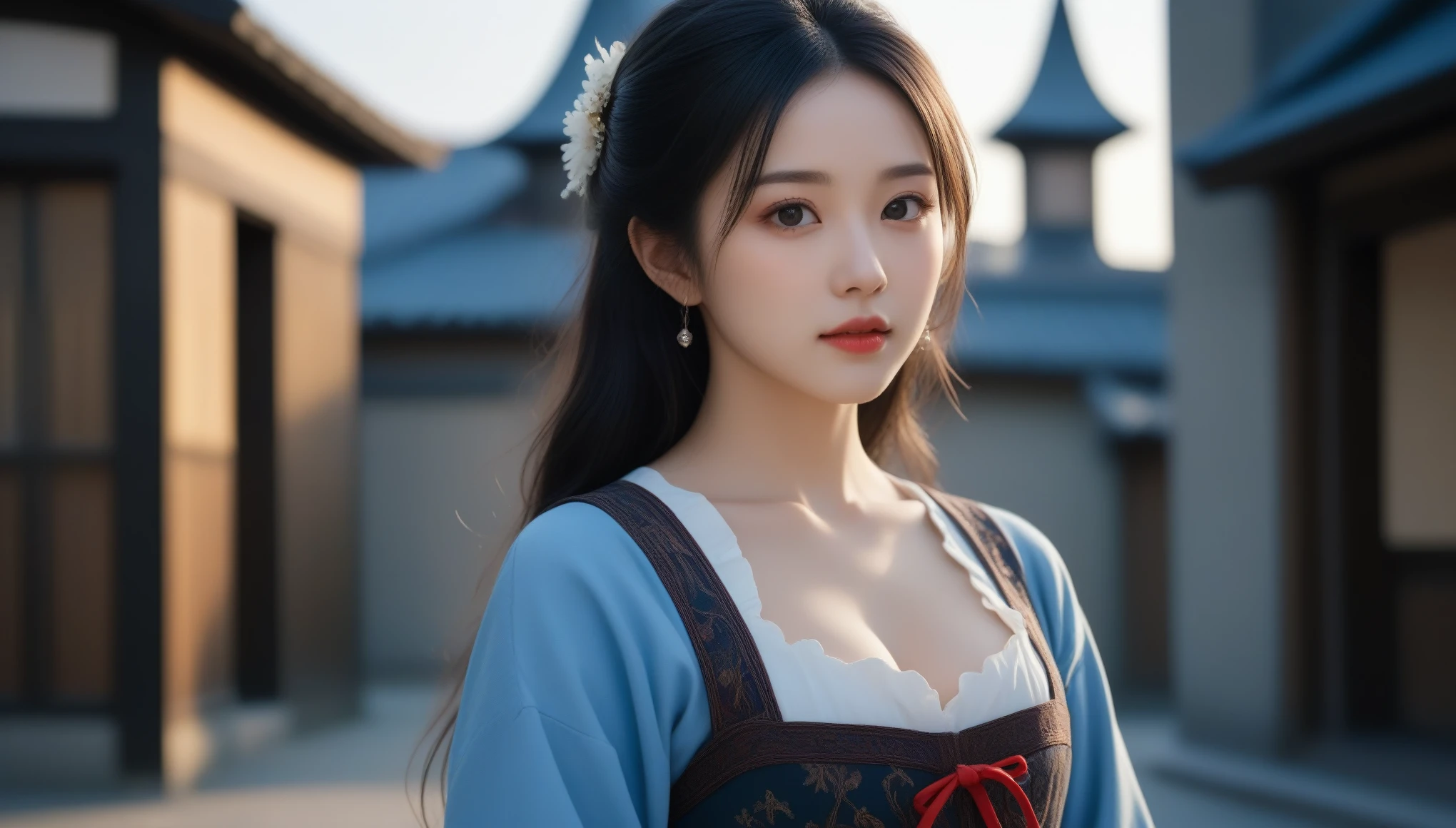 8k, Ultra-high resolution, Highest quality, masterpiece, 三分割法によるphotograph,Surreal, photograph, 1 Girl, (16 years old:1.3), pretty girl, Cute Face, Beautiful eyes in every detail, 細かくdetailedに,masterpiece,One Girl:1.2, Japan Female Announcer,extream close up,disgust,Long black hair,Loose curly hair,(Dressed in medieval European clothing:1.3),(印象派の美しい少女のPortraiture), (Standing in a medieval European square:1.3), (After the Rain), (Sunset reflection), (Impressionist light and colour),Realistic Skin, Perfect and beautiful face ,完璧でCute Face, Skin with attention to detail, Perfect limbs、Narrow waist,Looking at the audience、beauty,Long neck、(((Ideal body type))),A cup small breasts :2,Portraiture:2,Perfect Anatomy,鮮明なdetailed,detailed,Surreal,Light and shadow,darkness