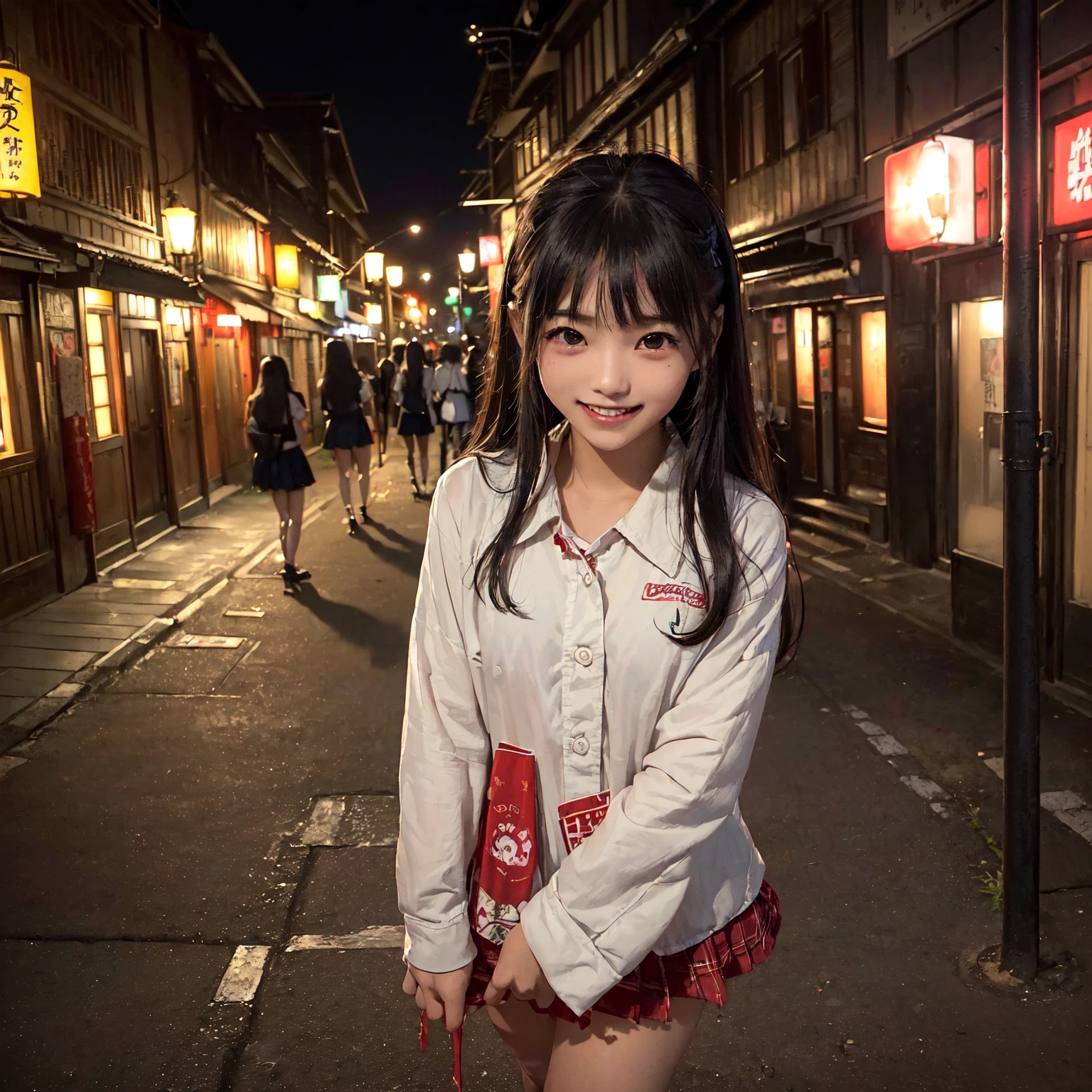 (masterpiece、Highest quality)、(Japan favelas、Seedy Night City)、((Unhygienic and lifeless:1.4、Shady Red Light District)、((Junior high school girl、3 or more cute girls、smile、fun))、((Unsanitary and dim))、Shady Red Light District、Sale of drinks、(Outer phase)、smile、Happy schoolchildren、Perfect Anatomy